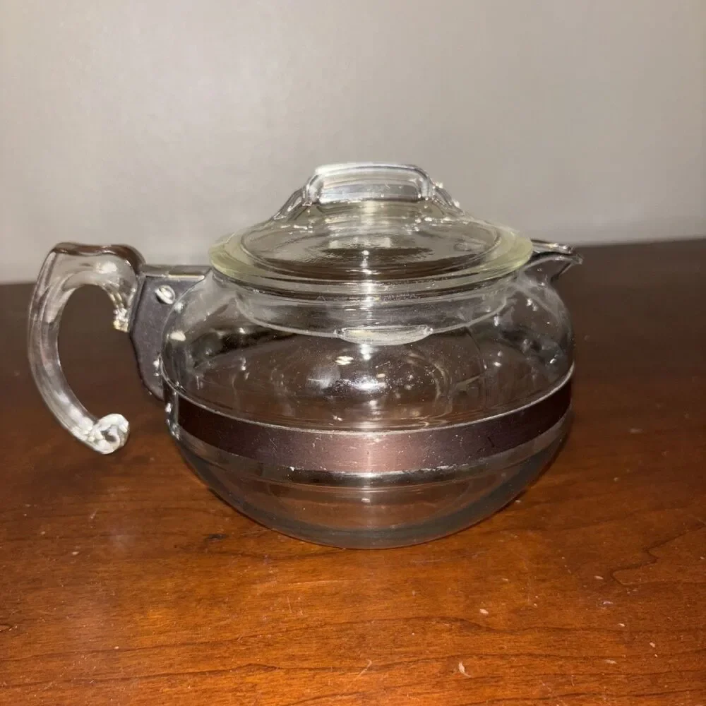 Vintage Pyrex Flameware 8126 -C  Clear Tint Pot Belly Tea Pot Coffee Kettle